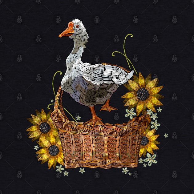 goose wicker basket embroider by Mako Design 